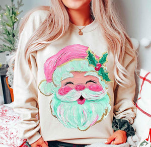 WS Christmas Faux Paint Happy Santa Graphic Sweatshirt