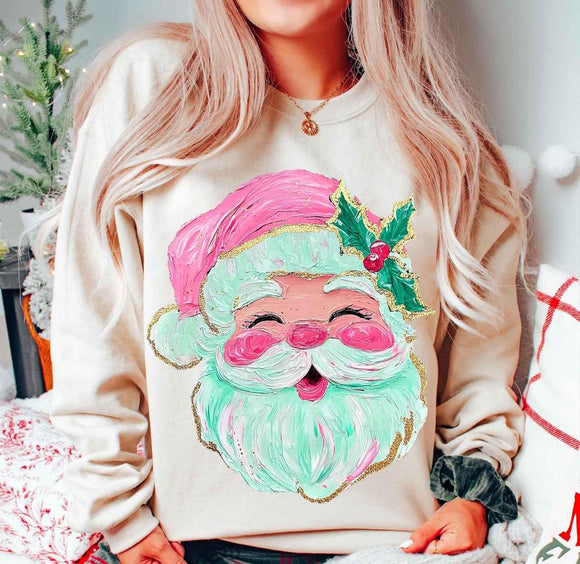WS Christmas Faux Paint Happy Santa Graphic Sweatshirt