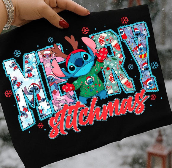 WS Merry Stitchmas Holiday T Shirt in Black