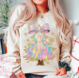 Wholesale Holographic Christmas Tree Sweatshirt Sand.