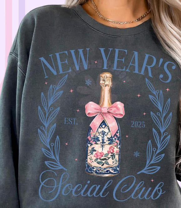 Wholesale New Years Social Club Champagne Sweatshirt - Graphite Heather