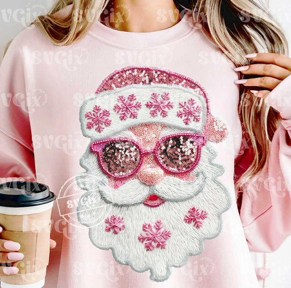 WS Christmas 2025 Faux Glitter Santa Embroidery Graphic Sweatshirt