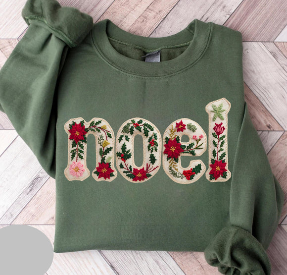 Noel Faux Yarn Patch DTF Graphic Holiday Sweatshirt