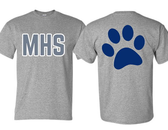 MHS MHS with Large Paw on Back T Shirt Sport Gray - Youth & Adult