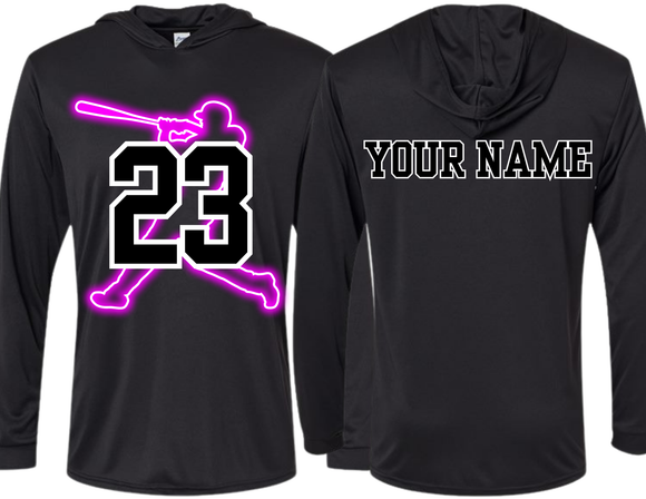 HOW CUSTOMIZABLE! Performance Long Sleeve Black Hooded T Youth & Adult (Leave Note with Number/Name)