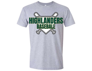 HOW Highlanders Baseball with Plate Sport Gray T Shirt Youth & Adult