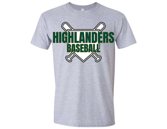 HOW Highlanders Baseball with Plate Sport Gray T Shirt Youth & Adult