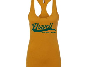 HOW Howell Baseball Mom Ladies Racerback Tank Top Antique Gold