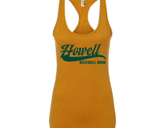 HOW Howell Baseball Mom Ladies Racerback Tank Top Antique Gold