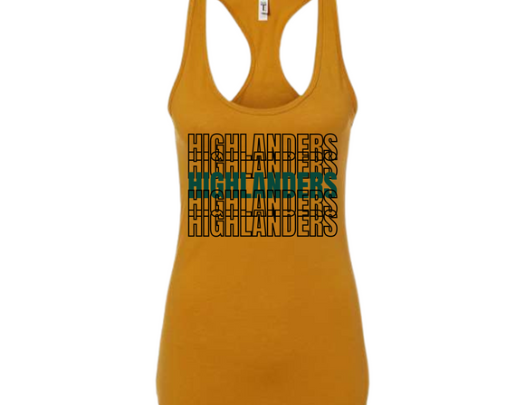HOW Highlanders Ladies Racerback Tank Top Antique Gold