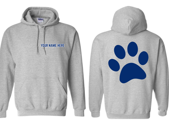 MHS Custom Name Large Paw Hoodie Sport Gray - Youth & Adult