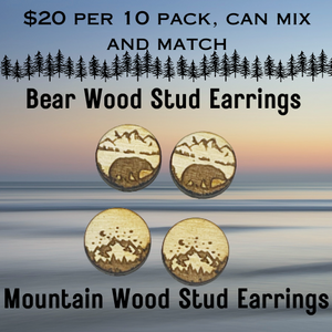 Wholesale | 10 pairs | Mountain and Bear Wood Stud Earrings