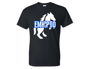 EMK Black T Shirt - EMK PTO with White Mustang