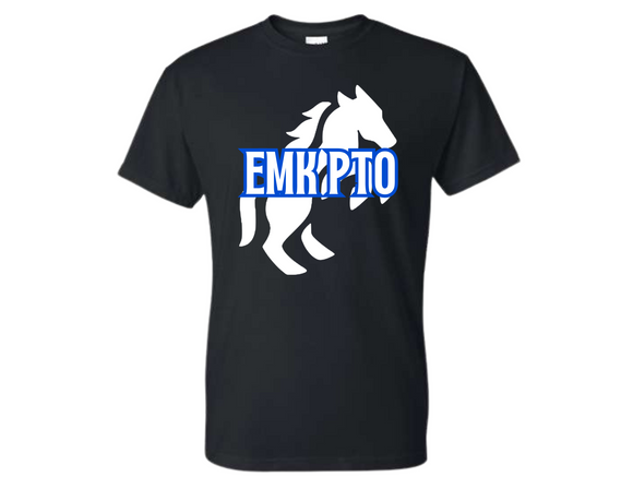 EMK Black T Shirt - EMK PTO with White Mustang