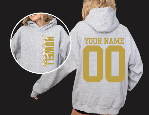 HOW Sport Gray Hoodie Howell Baseball Vertical CUSTOMIZABLE! Youth & Adult