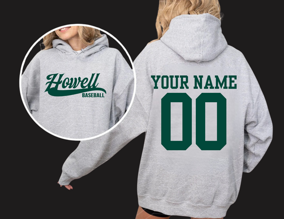HOW Sport Gray Hoodie Howell Baseball CUSTOMIZABLE! Youth & Adult