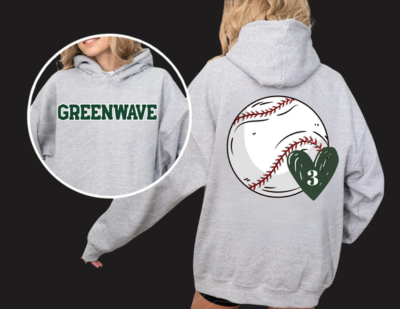 NMYBBSB Custom Team Name Heart Baseball Number Hoodie - Adult & Youth