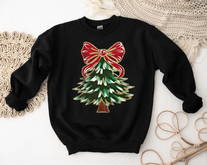 Wholesale Red and Green Christmas Tree Watercolor Sweatshirt - Black