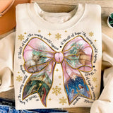 Wholesale Coquette Bow Christmas Imagery  Sweatshirt - sand