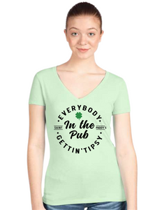 Wholesale Ladies Cut V Neck St Patrick's Bar Getting Tipsy Shirt-Mint