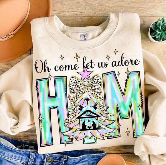 Wholesale Oh come let us holographic Christmas Sweatshirt - sand