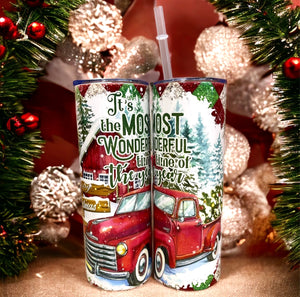 Wholesale | 4 | Christmas Wonderful Time Red Truck Tumblers