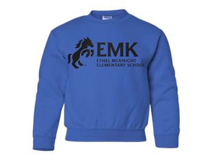 EMK Royal Blue Sweatshirt - Ethel McKnight Elementary EMK Black Logo- Youth & Adult
