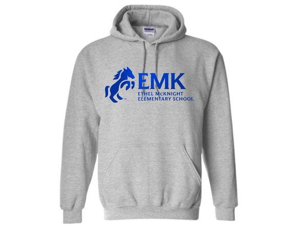 EMK Sport Gray Hoodie - Ethel McKnight Elementary EMK LOGO- Youth & Adult
