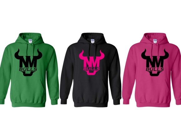 BULL New Milford Bulls Logo Hoodie - Adult and Youth - Multi Color Choices