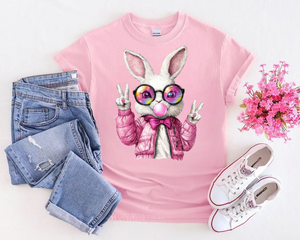 Wholesale Retro Easter Bunny Bubble T Shirt - Pink