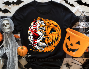 Half Skull, Half Pumpkin Baseball Tee for Halloween