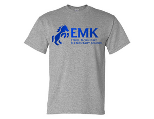 EMK Sport Gray T Shirt - EMK Logo in Blue