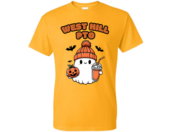 WHE Gold T Shirt - WHE PTO Spooky Ghost T Shirt Gold Adult