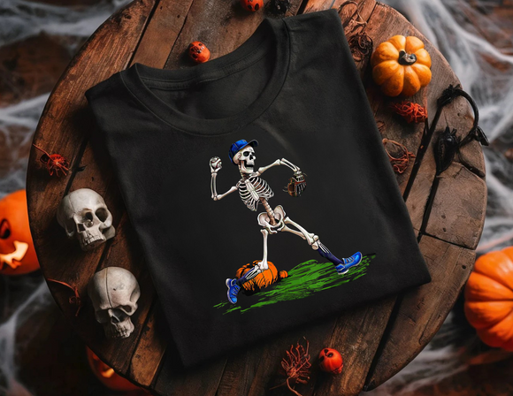Skeleton Baseball Player Halloween Graphic T Shirt