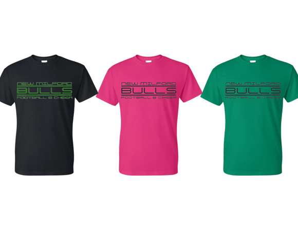 BULL New Milford Bulls Long Logo T Shirt - Adult and Youth - Multi Color Choices