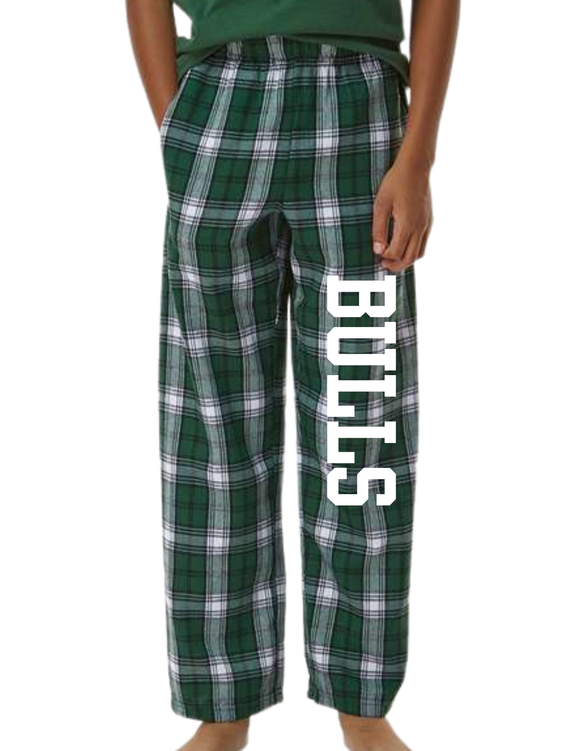 BULL Green White Flannel Pants with Pockets- BULLS in White Youth & Adult