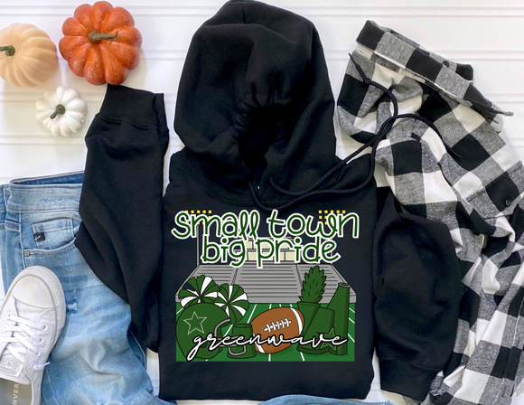 BULL Small Town Big Pride Greenwave Football Hoodie Black -Youth & Adult