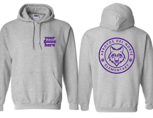 ADNE Sport Gray Hoodie Circle Logo on Back in Purple- Youth & Adult