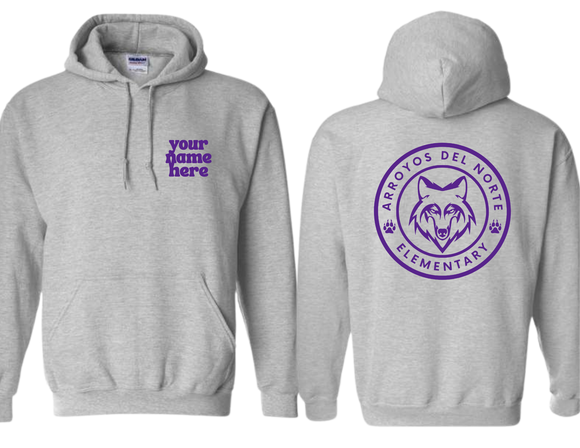 ADNE Sport Gray Hoodie Circle Logo on Back in Purple- Youth & Adult