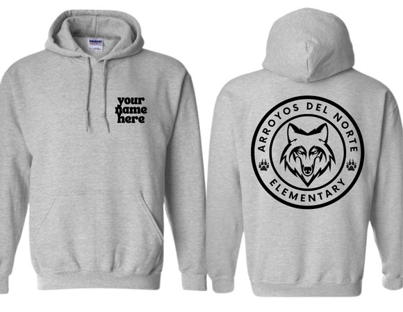 ADNE Sport Gray Hoodie Circle Logo on Back in Black- Youth & Adult