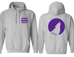 ADNE Sport Gray Hoodie Coyote Howl on Back - Youth & Adult