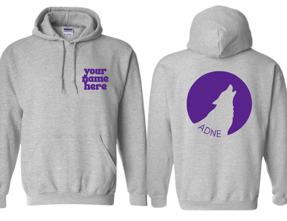 ADNE Sport Gray Hoodie Coyote Howl on Back - Youth & Adult