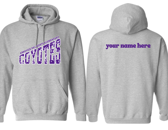 ADNE Sport Gray Hoodie Coyotes Climb on Front - Youth & Adult