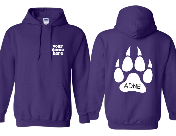 ADNE Purple Hoodie Coyote Print on Back - Youth & Adult
