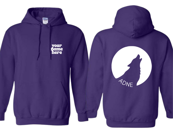 ADNE Purple Hoodie Coyote Howl on Back - Youth & Adult