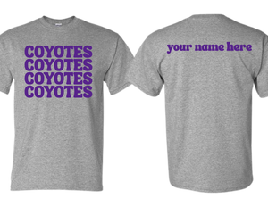 ADNE Sport Gray T Shirt Coyotes Repeat on Front- Youth & Adult