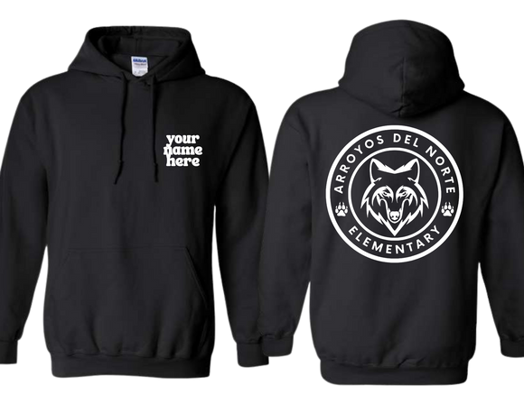 ADNE Black Hoodie Arroyos Circle Logo on Back in White - Youth & Adult