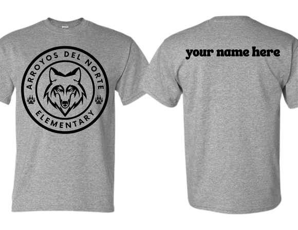 ADNE Sport Gray T Shirt Arroyos Circle Logo in Black on Front- Youth & Adult