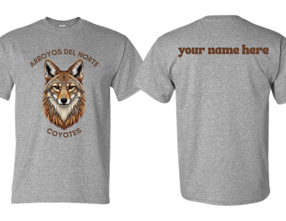 ADNE Sport Gray T Shirt Brown Coyote on Front- Youth & Adult