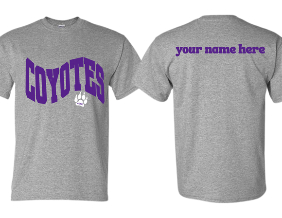 ADNE Sport Gray T Shirt Coyotes Wave on Front- Youth & Adult